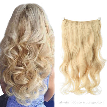 Low Price Blonde Brown Soft Long 24 inch Heat Resistant Fiber Wavy Clip in Hair Extension One Piece Synthetic Hair Extensions